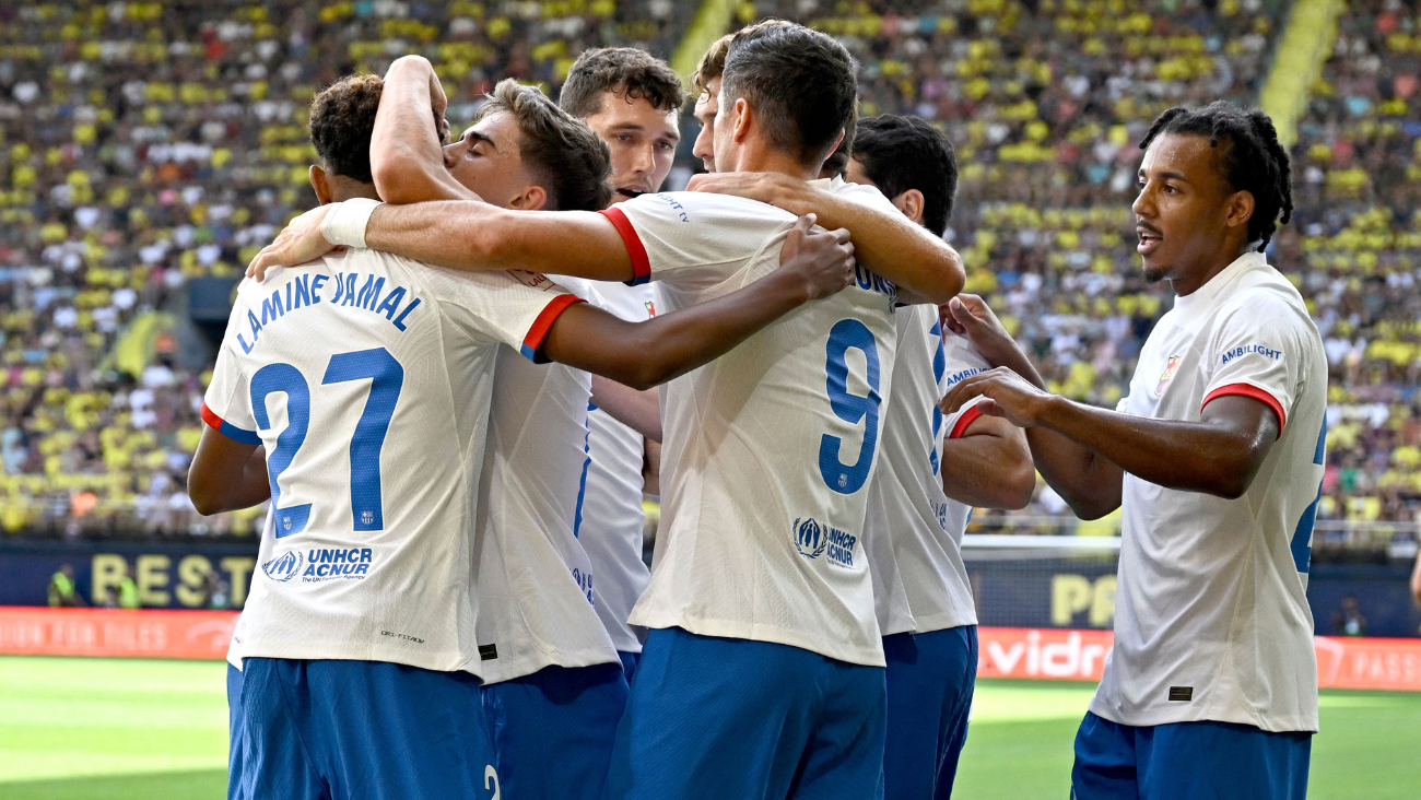 El Barça celebrando uno de sus goles ante el Villarreal