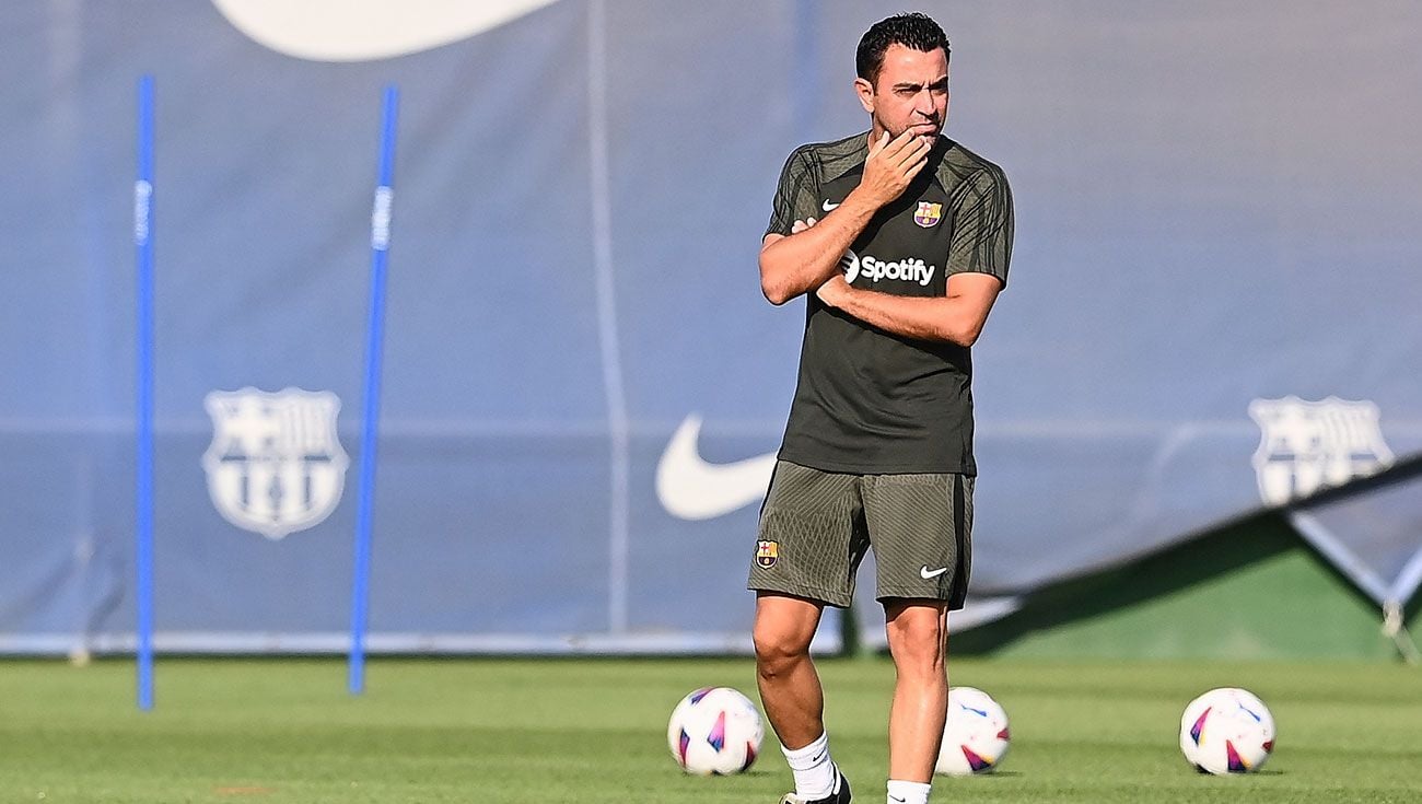 Xavi en un entrenamiento del Barça