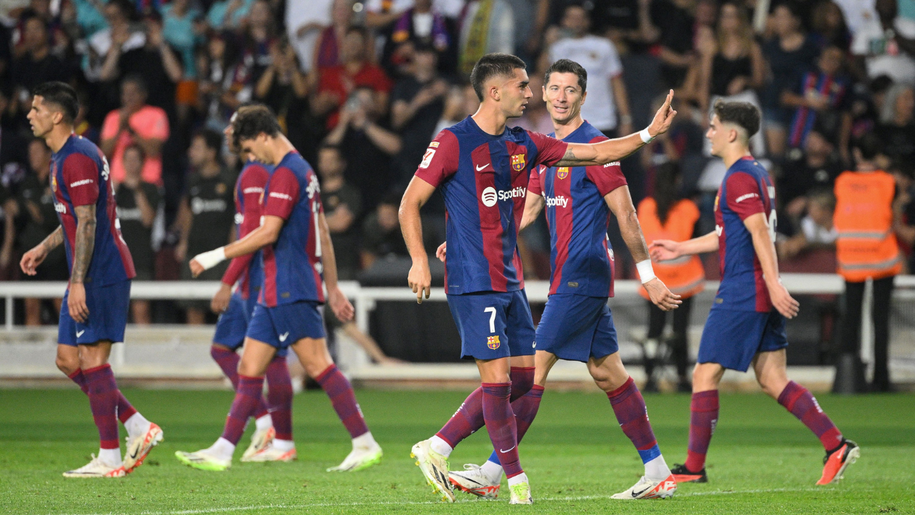 El Barça celebrando uno de los goles ante el Betis