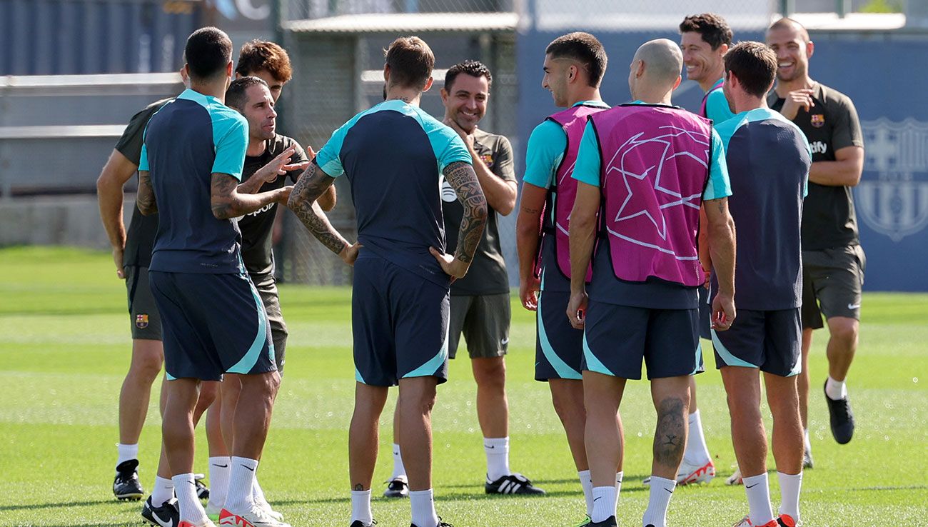 Jugadores del Barça durante un entrenamiento