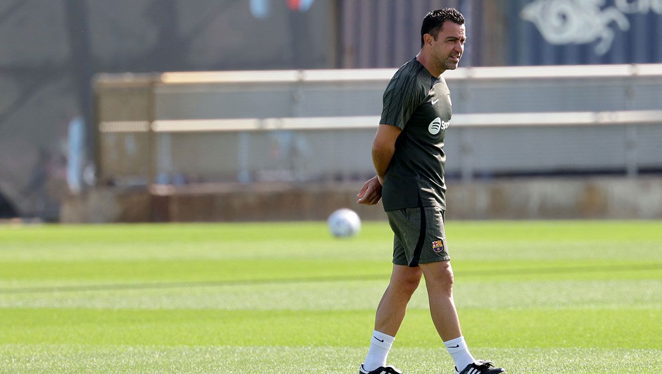 Xavi Hernández durante un entrenamiento