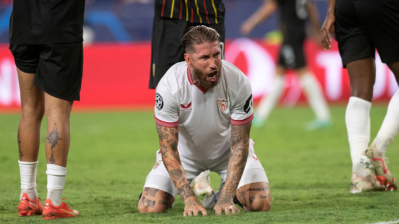 Sergio Ramos en un partido de Champions con el Sevilla