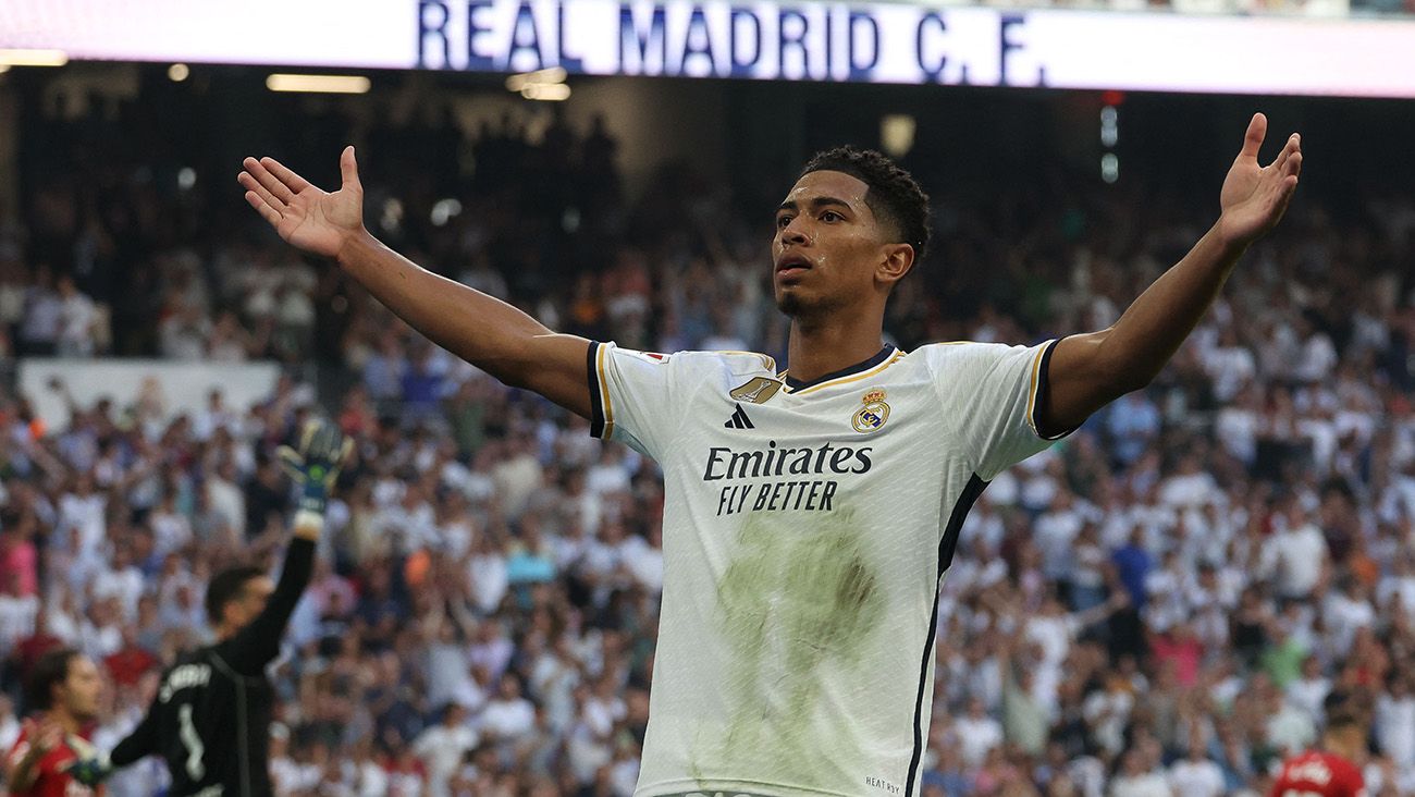 Jude Bellingham celebrating one of his goals against Osasuna