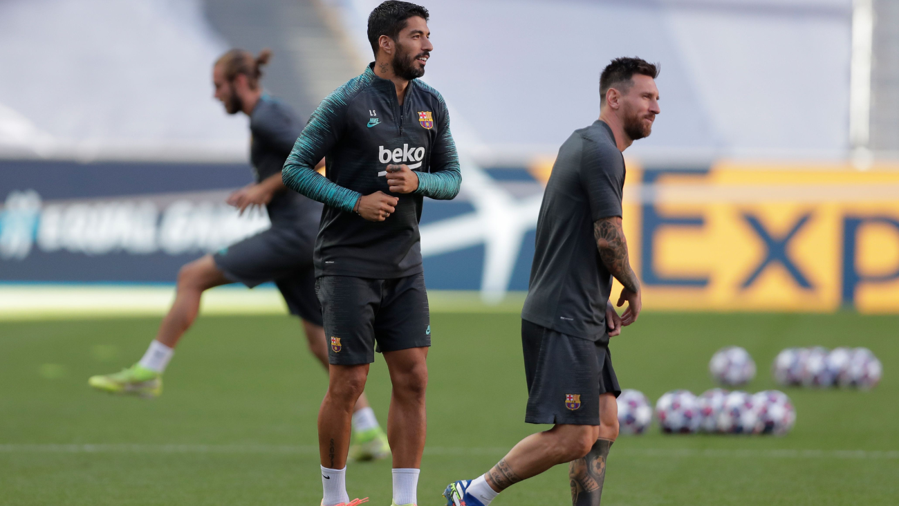 Leo Messi y Luis Suárez entrenando con el FC Barcelona