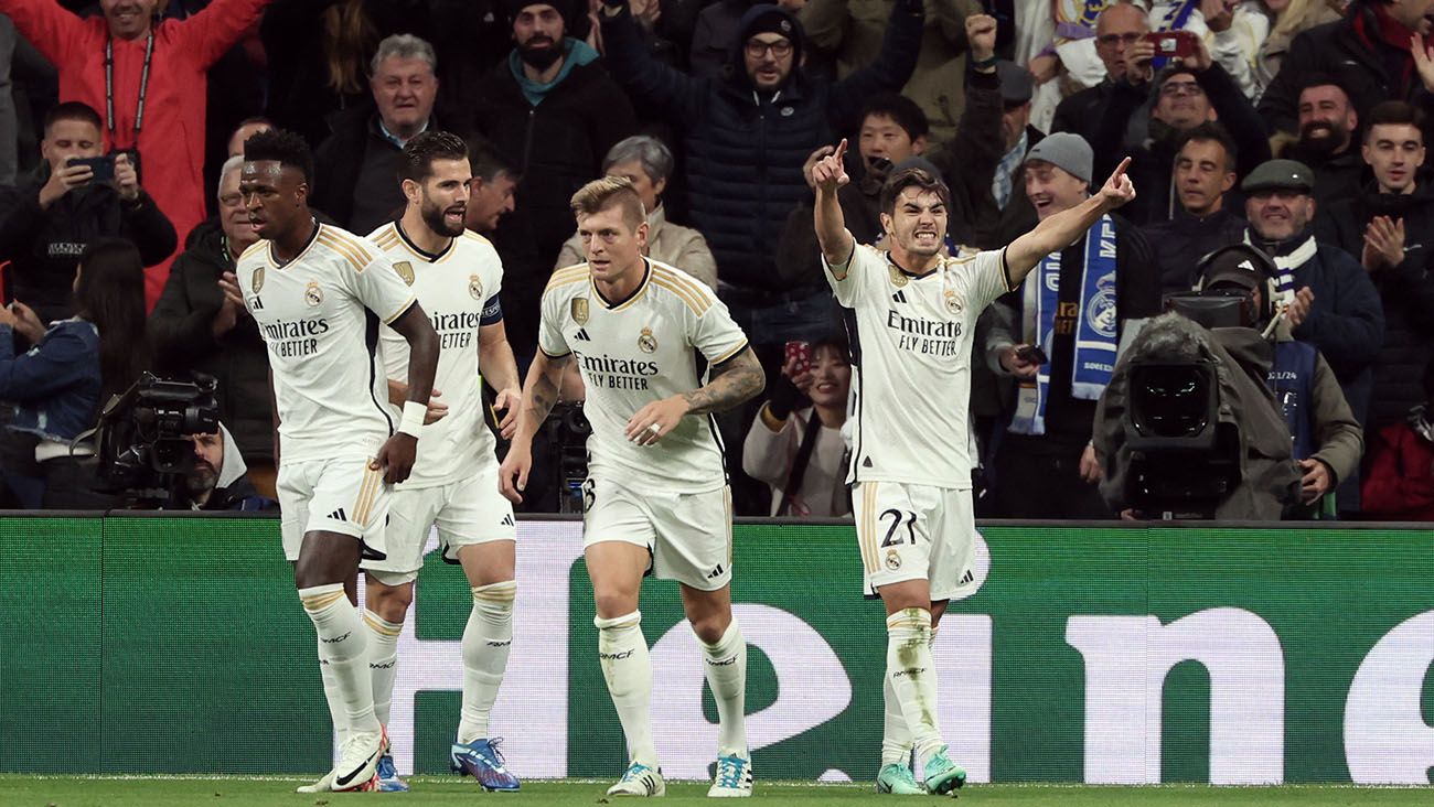 Brahim Díaz celebrating his goal against Braga