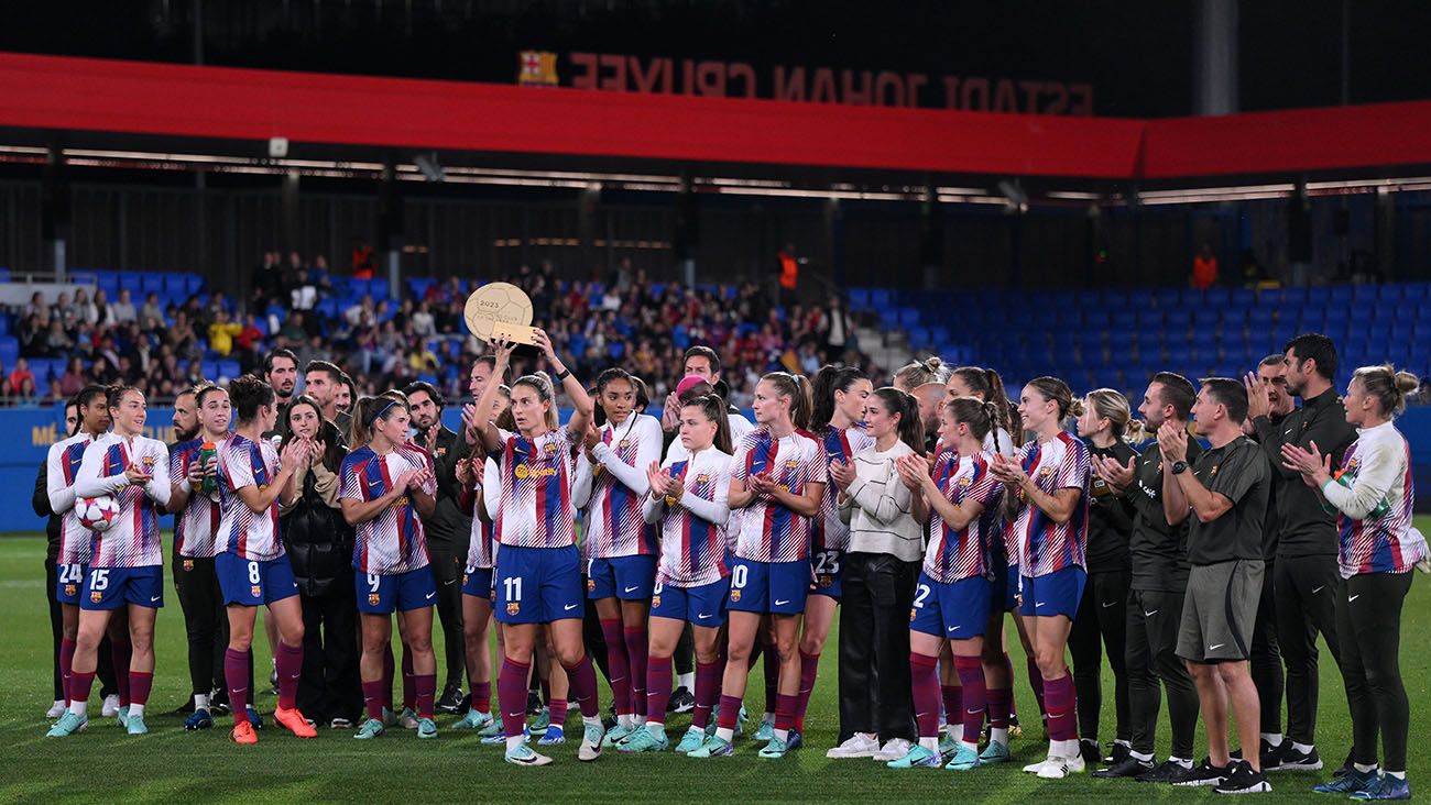 Barça Femení players after the match against Benfica (5-0)