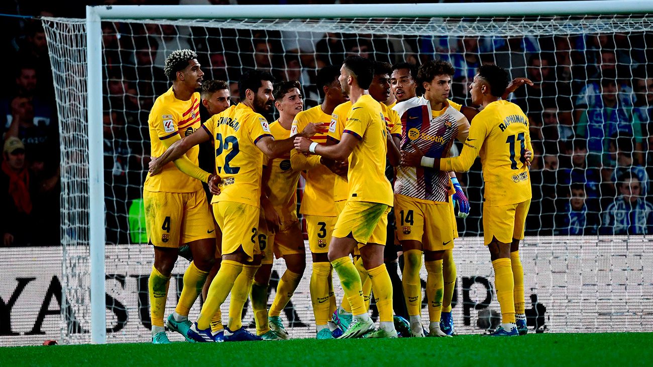 Los jugadores del Barça celebran un gol