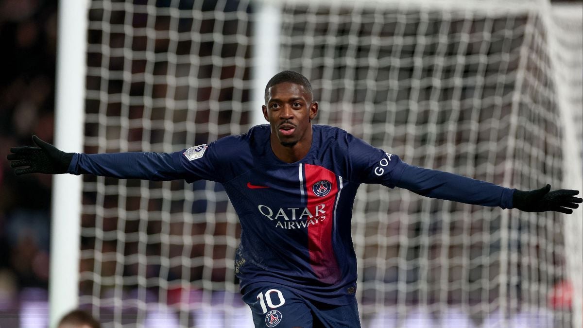Dembélé celebra su primer gol con el PSG