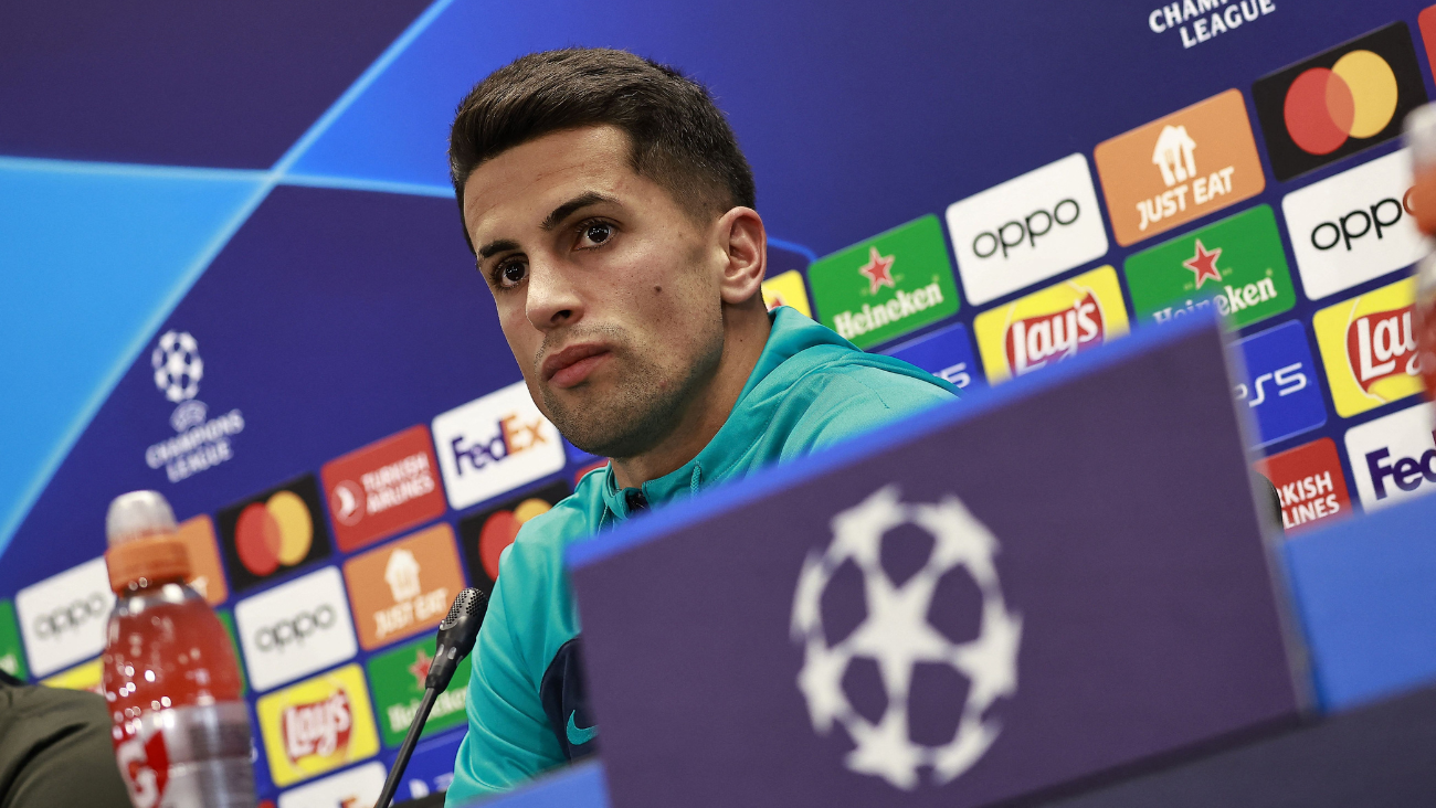 Joao Cancelo en la rueda de prensa previa al duelo entre el FC Barcelona y el Oporto por la Champions League
