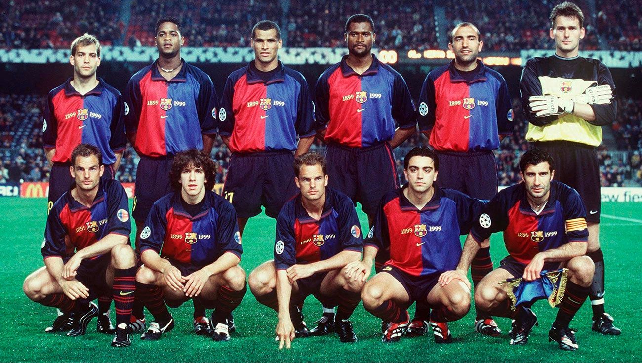 XI del Barça en un partido de Champions de la temporada 99/00