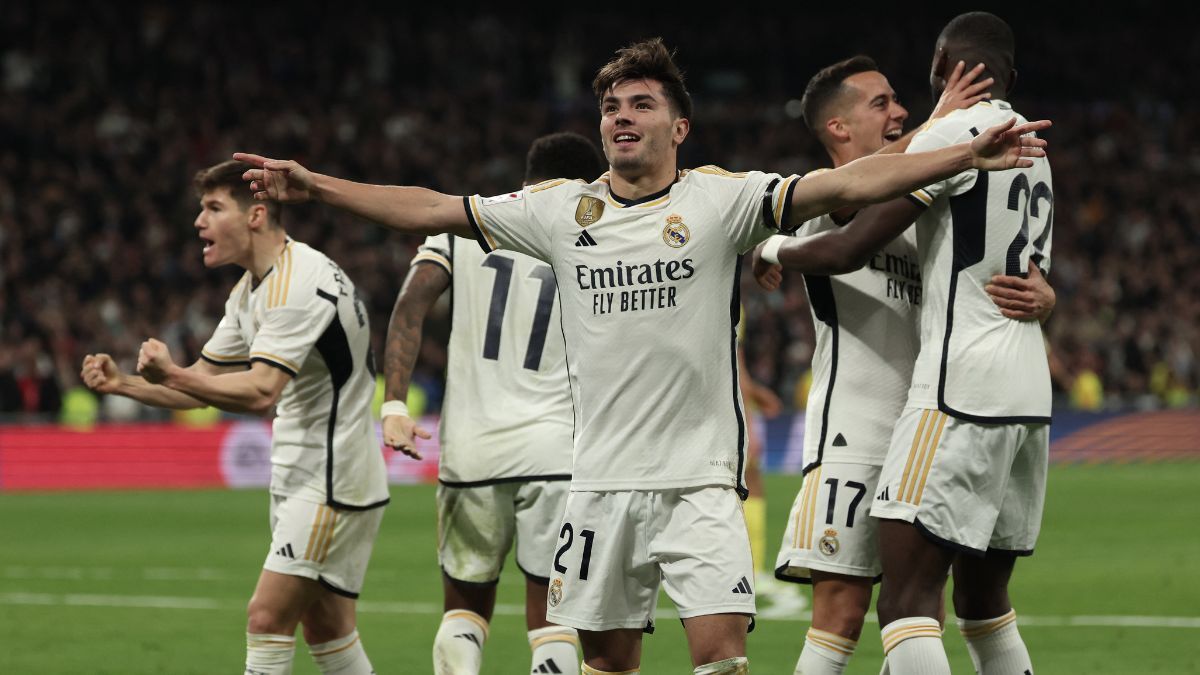 Brahim Díaz celebra un gol con el Real Madrid