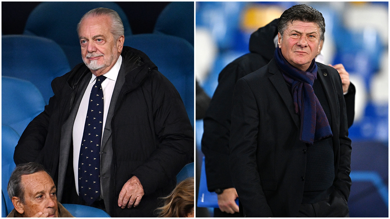 Aurelio De Laurentiis (presidente del Napoli) y Walter Mazzarri (entrenador del club)