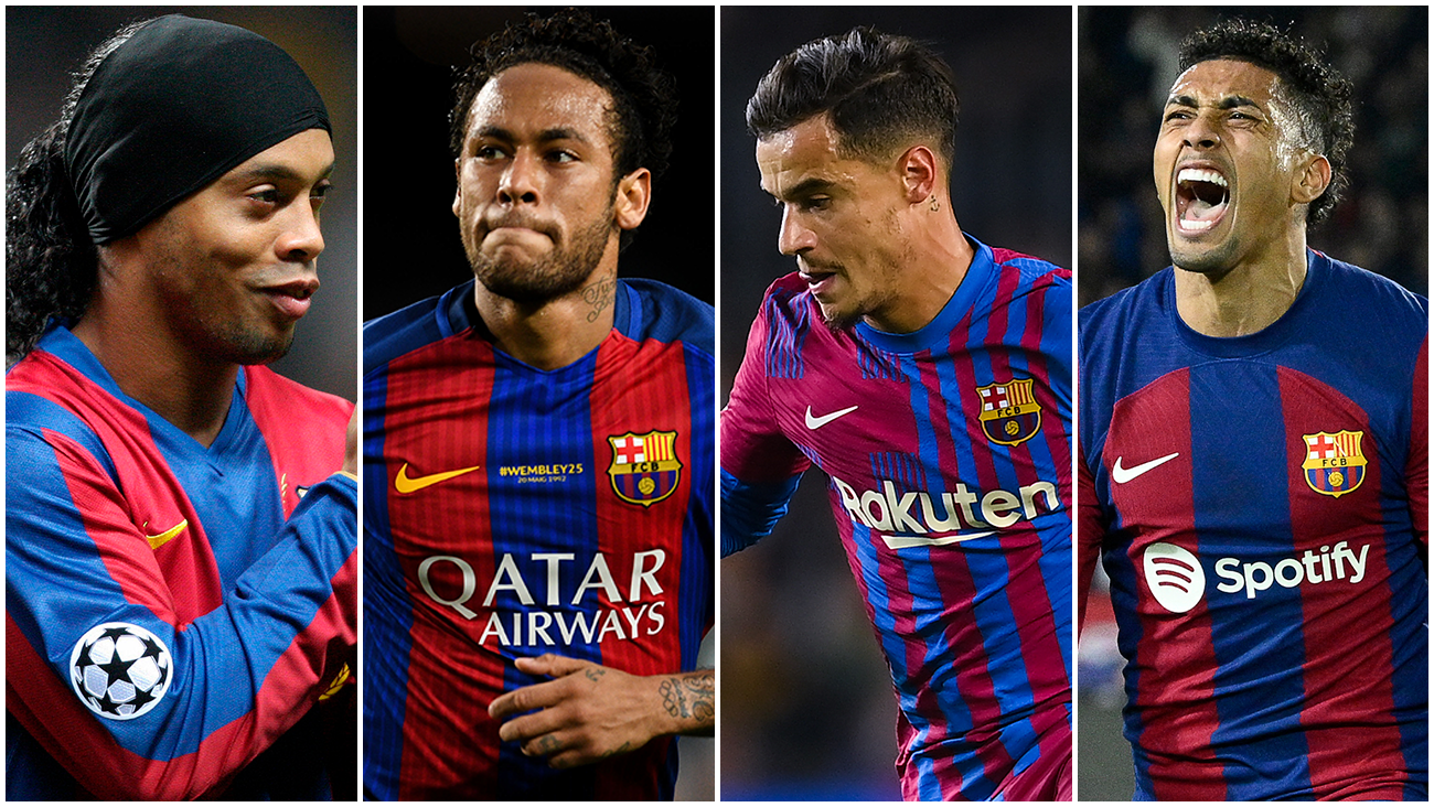 Ronaldinho, Neymar, Coutinho y Raphinha, brasileños que jugaron en el Barça