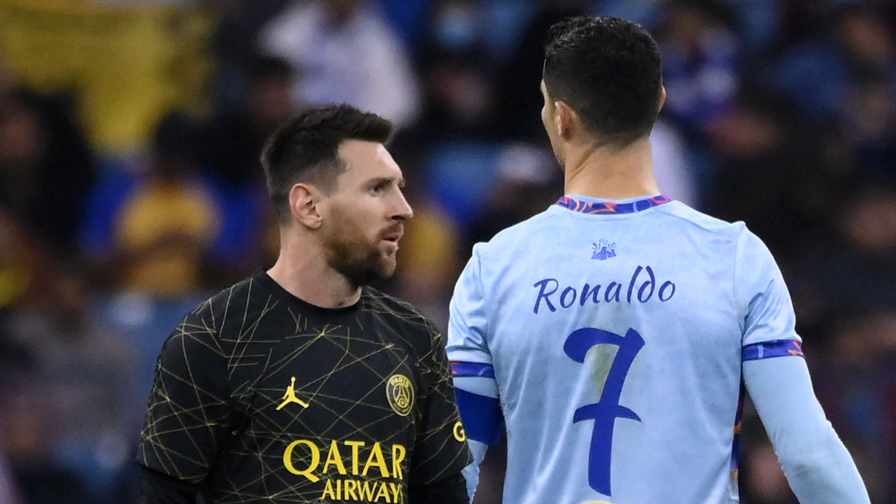 Leo Messi y Cristiano Ronaldo en el amistoso entre el PSG y el Riyadh Season