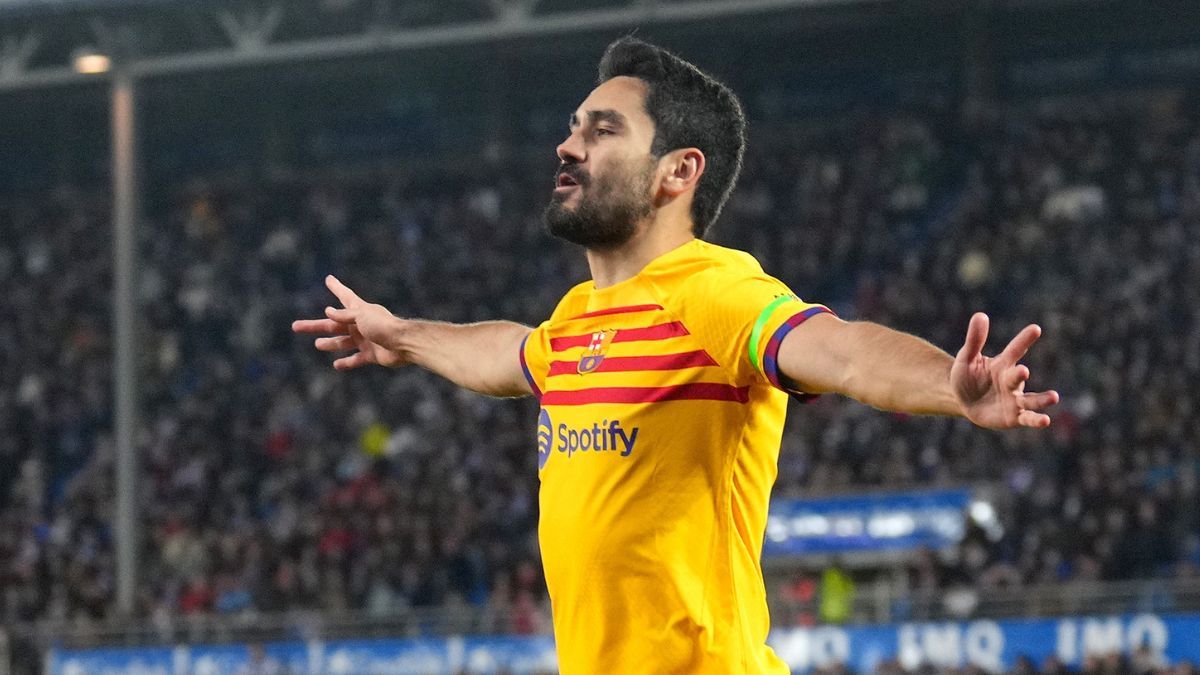 Gündogan celebra un gol con el Barça en LaLiga