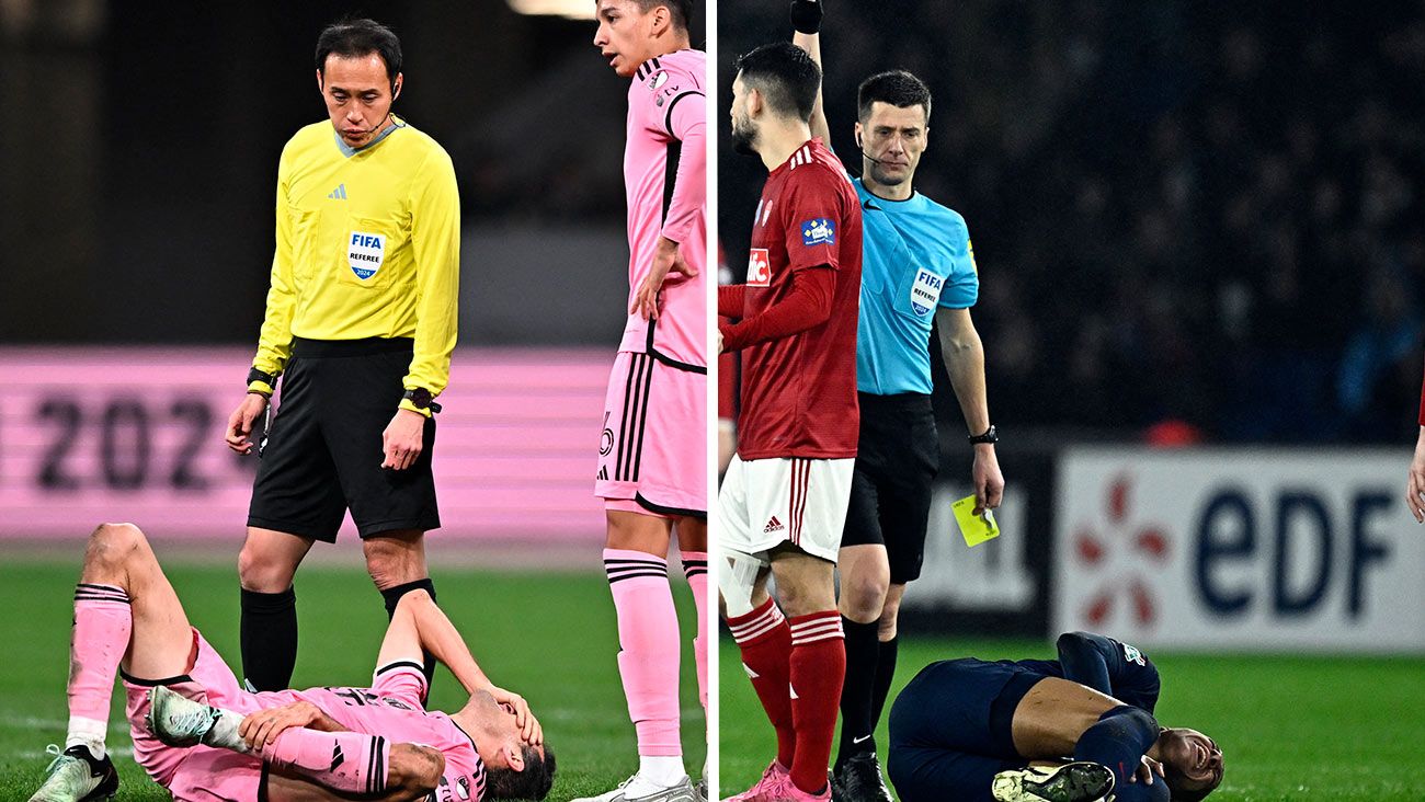 Sergio Busquets y Mbappé tras recibir duras entradas