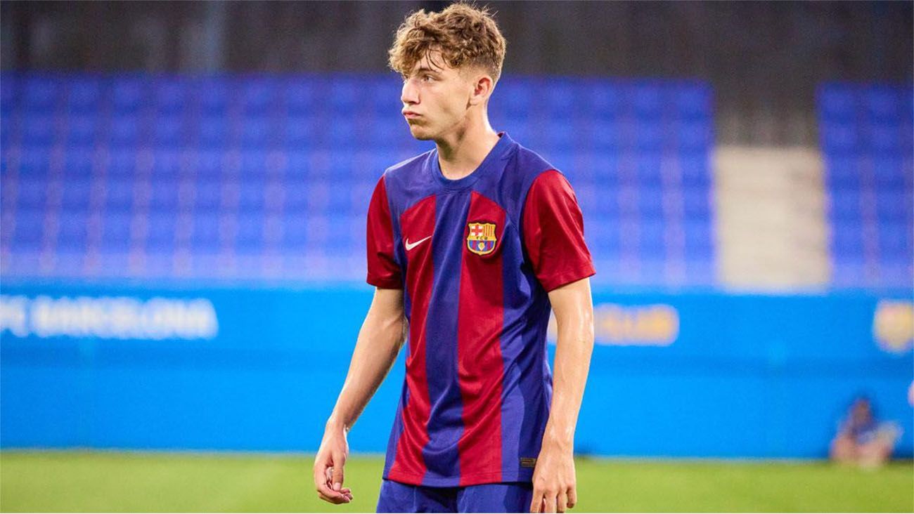Pau Prim en un partido con el Juvenil A del Barça