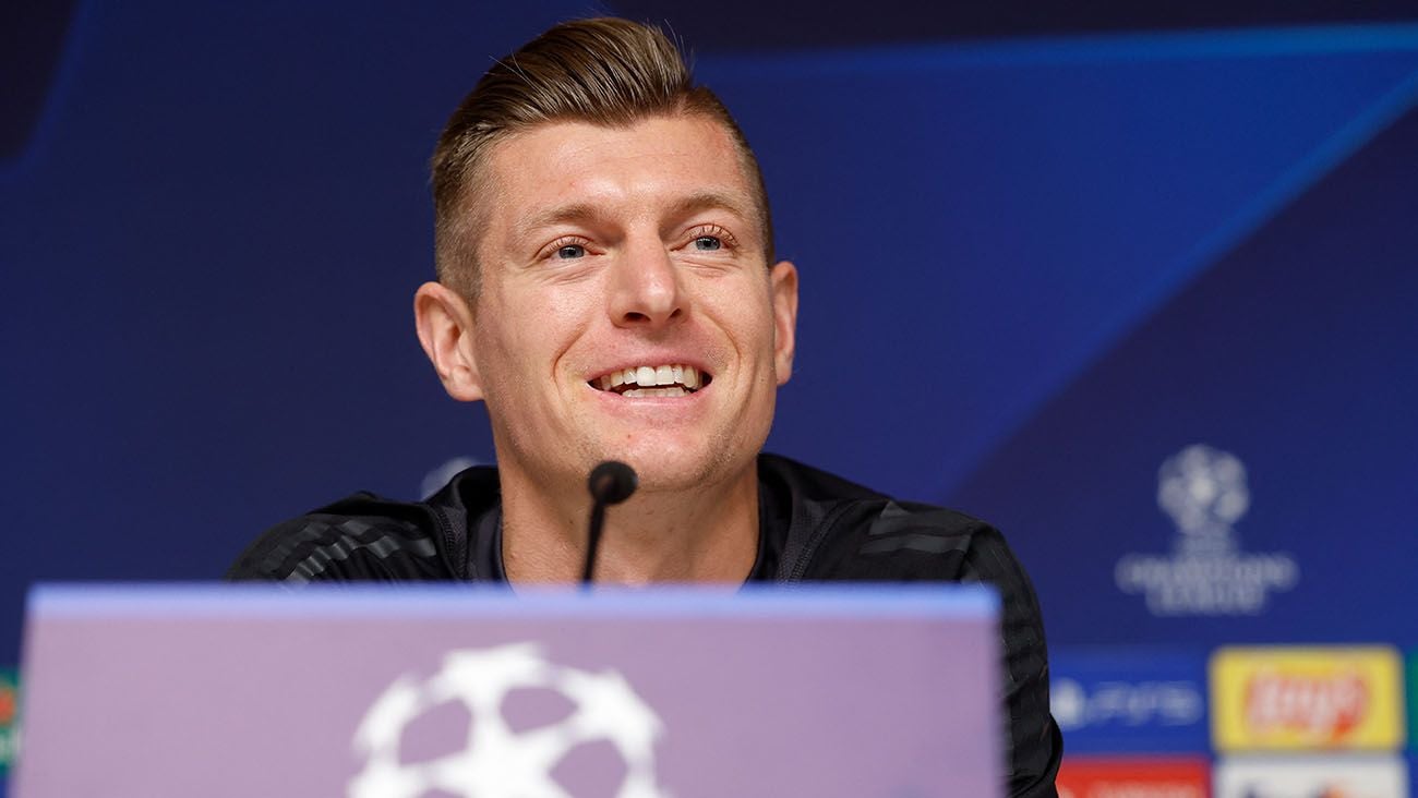 Toni Kroos at a press conference with Real Madrid