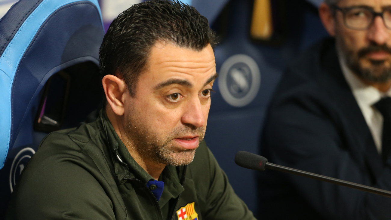 Xavi Hernández en la rueda de prensa previa al duelo entre el FC Barcelona y el Napoli
