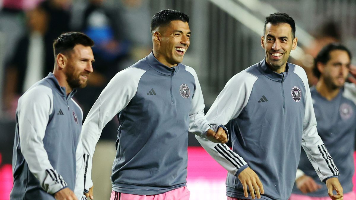 Leo Messi, Suárez y Busquets antes de un partido con Inter Miami