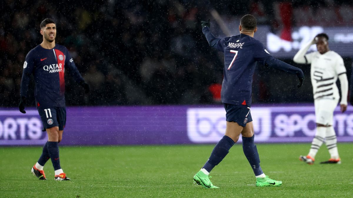Kylian Mbappé en el PSG vs Rennes de la Ligue 1