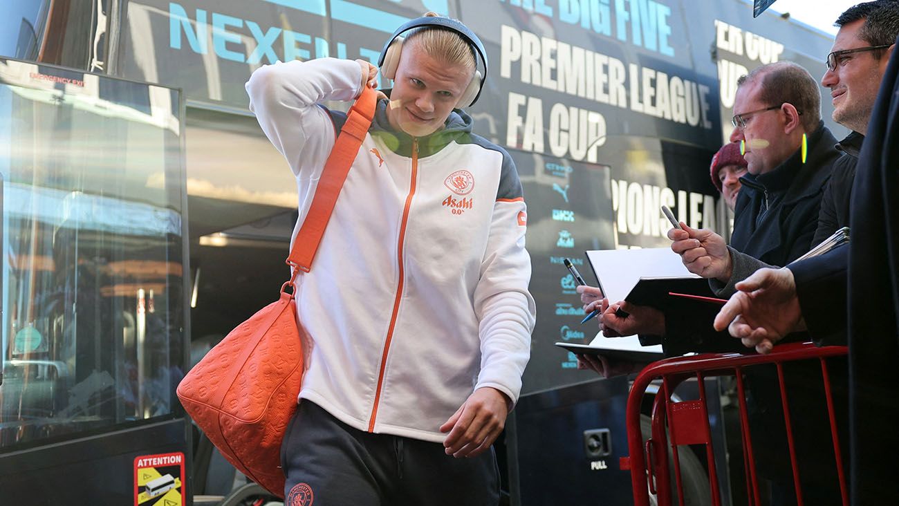 Erling Haaland antes de un partido con el Manchester City