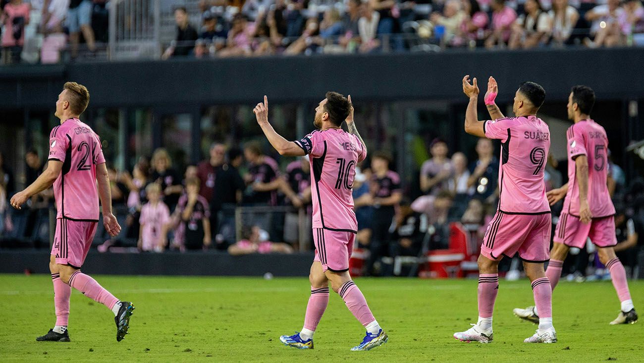 Leo Messi celebrating one of his goals against Orlando City (5-0)