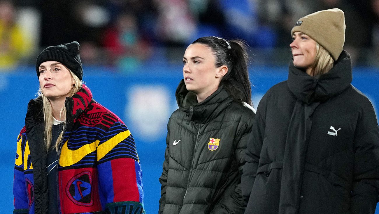 Alexia, Engen y Rolfö tras un partido del Barça