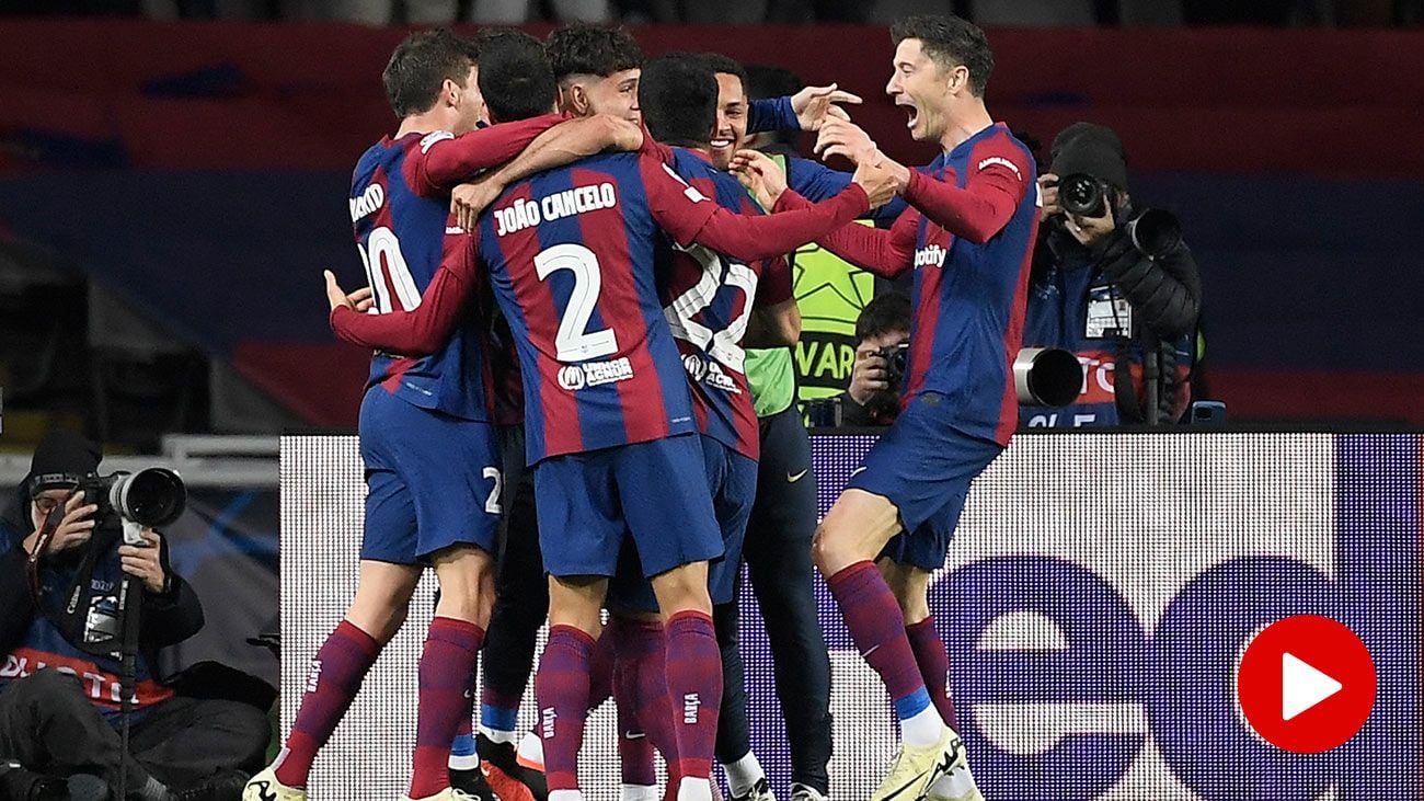 Jugadores del Barça celebrando un gol ante el Nápoles