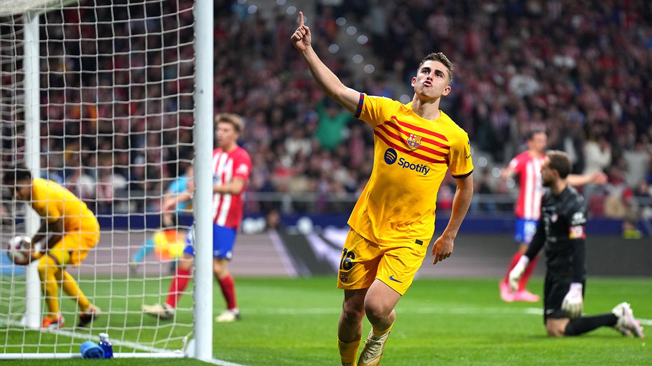 Fermín celebrando su gol ante el Atlético de Madrid