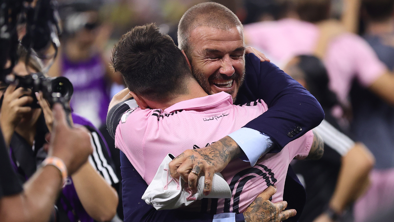 Leo Messi y David Beckham celebrando la consecución de la Leagues Cup 2023 con el Inter Miami