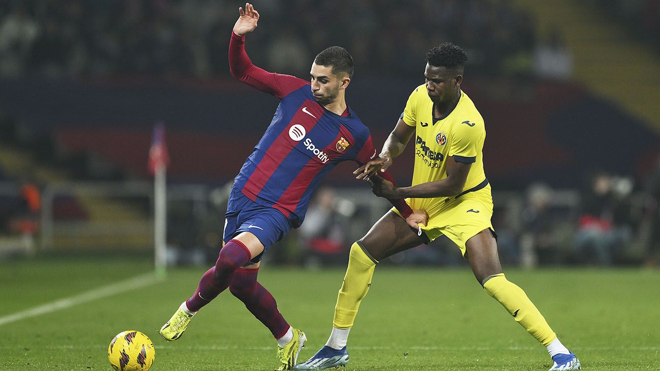 Ferran Torres en un partido con el Barça