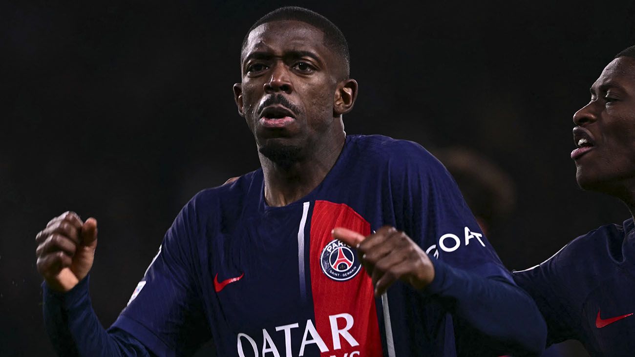 Ousmane Dembélé celebrating his goal against Barça (2-3)