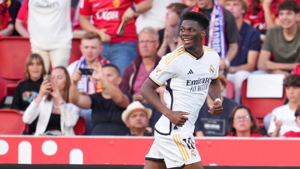 Aurelien Tchouameni celebra su gol contra el Mallorca