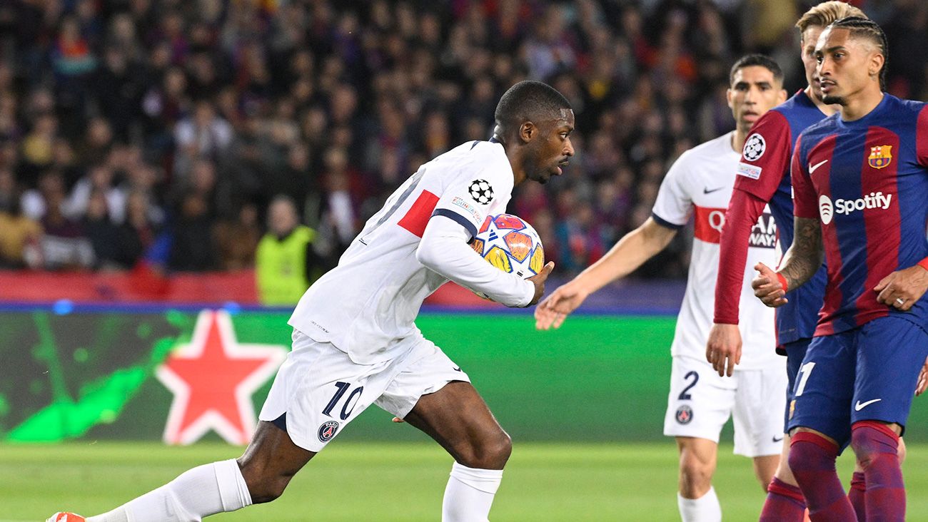 Dembélé celebrando su gol en el Barça-PSG