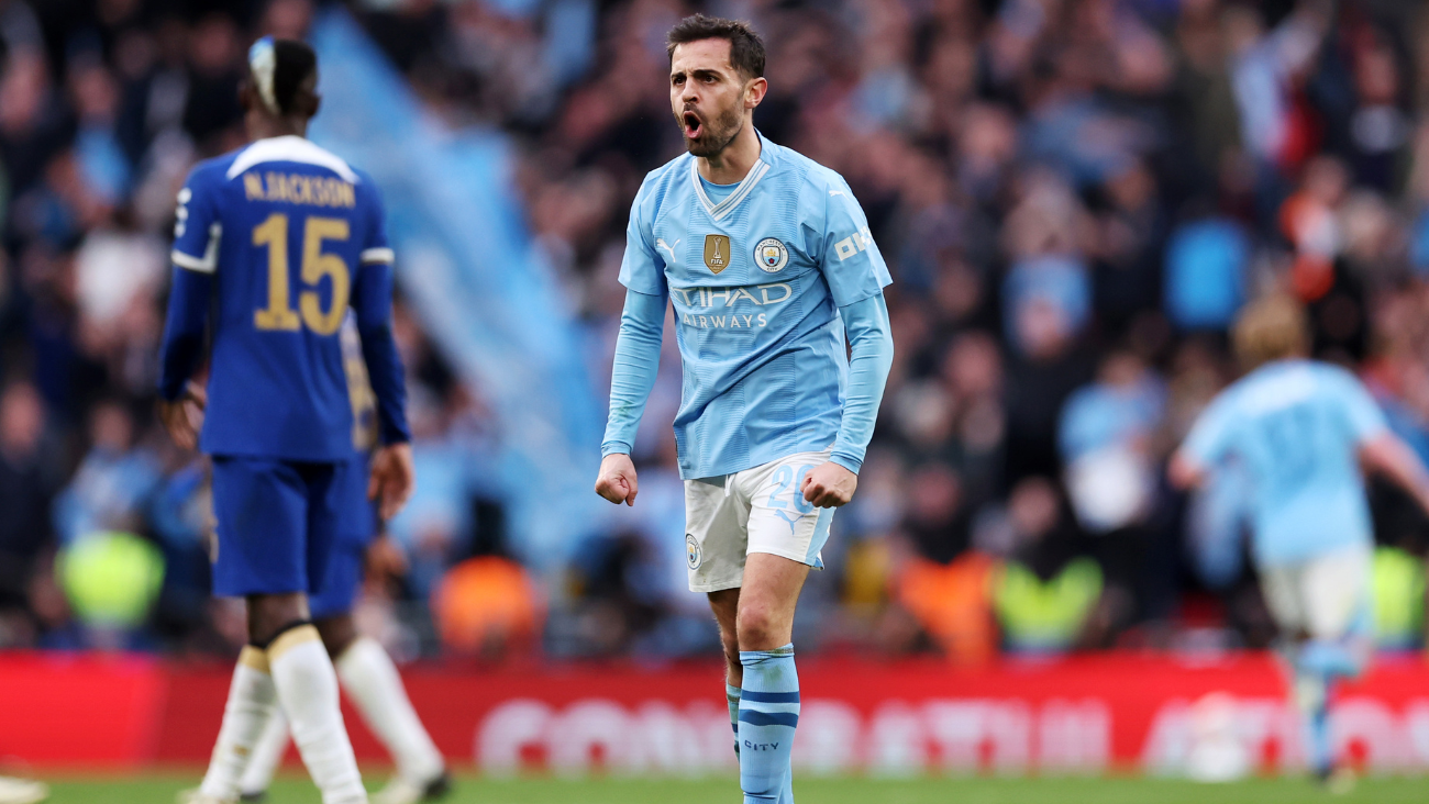 Bernardo Silva en el duelo entre el Manchester City y el Chelsea en la FA Cup