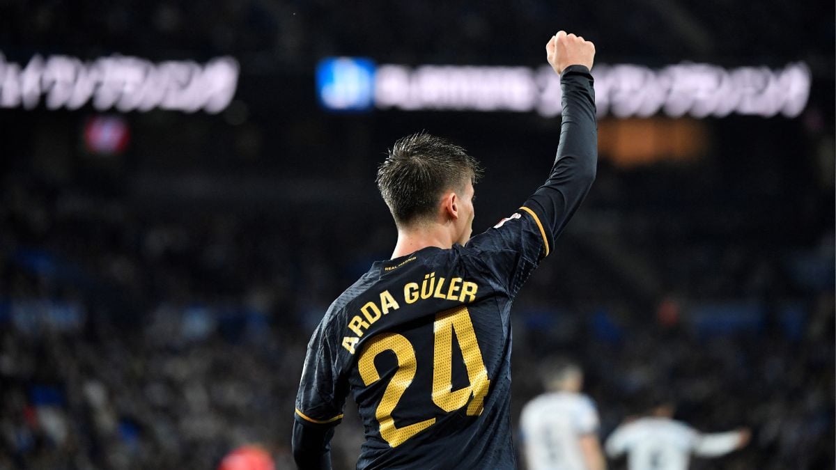 Arda Güler celebra su segundo gol con el Real Madrid