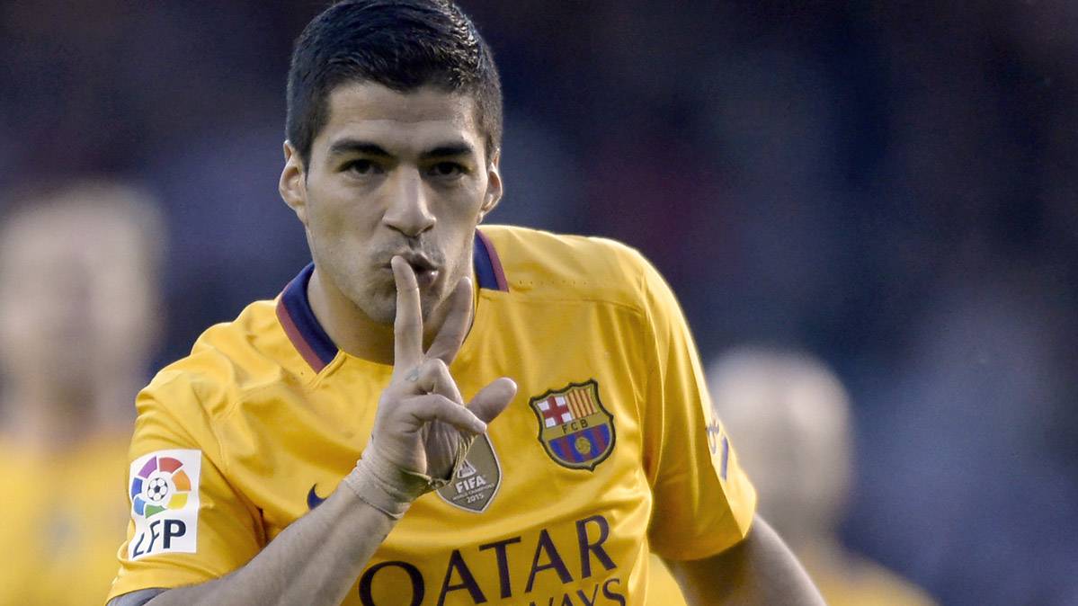 The Uruguayan forward of the Barça, celebrating a goal in Riazor