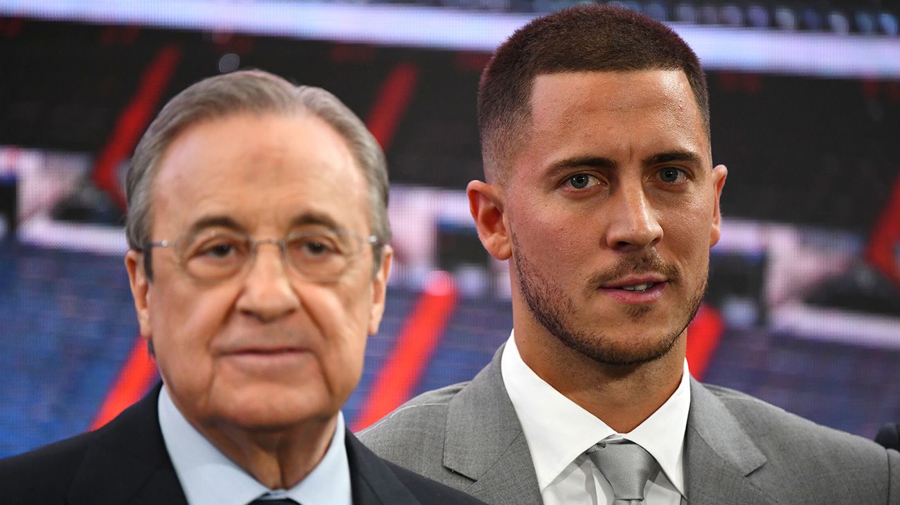 Florentino Pérez junto a Eden Hazard