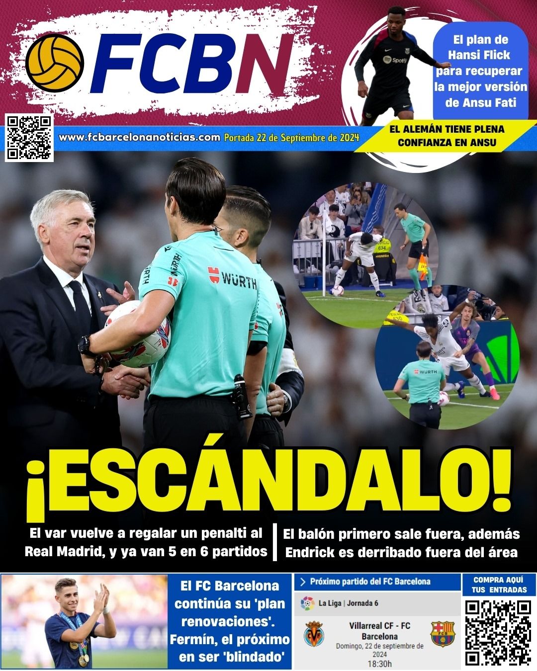 Portada FCBN 22 septiembre 2024 escándalo árbitros ayudas Real Madrid