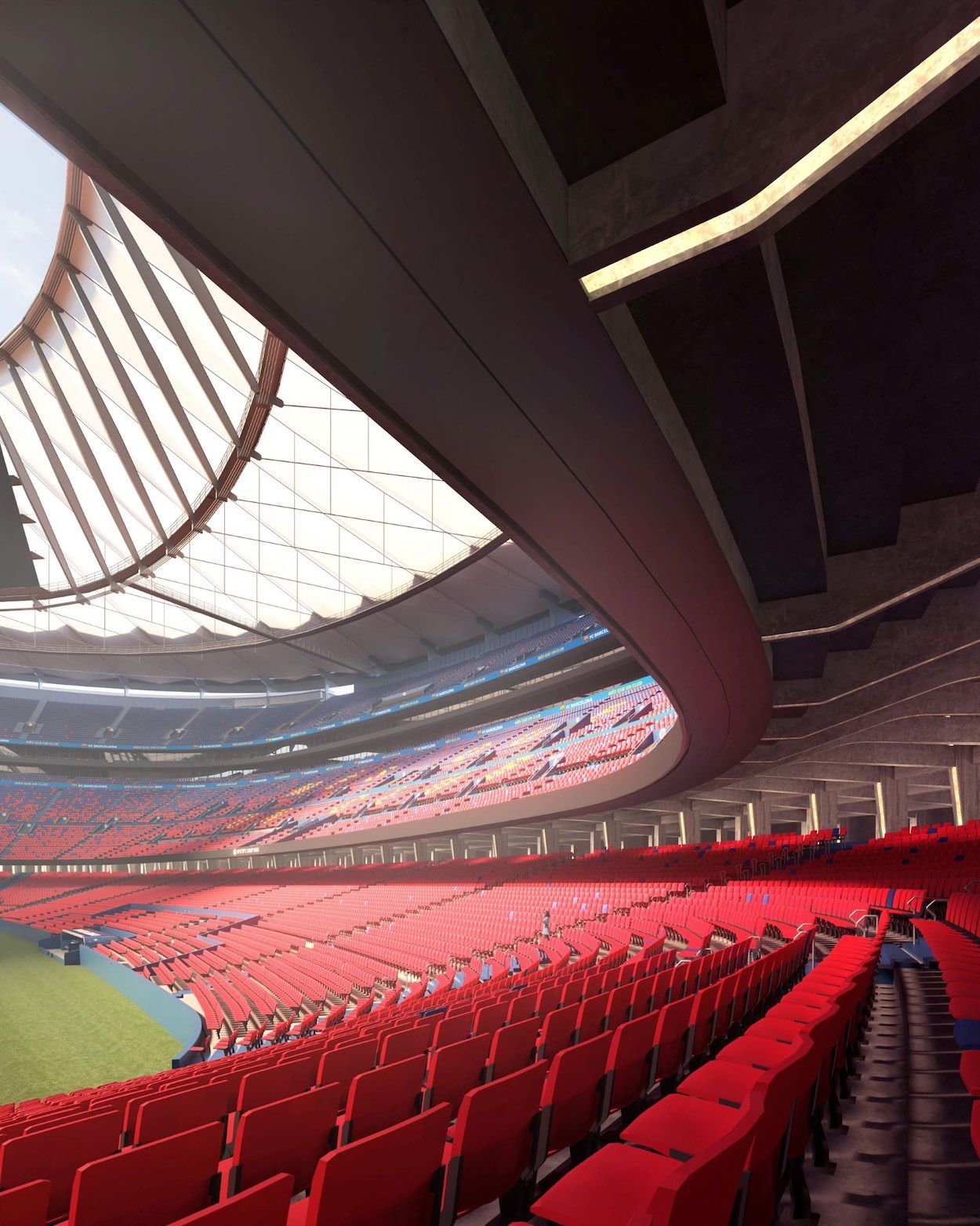 MEJOR ACCESO A LA PRIMERA GRADA No habrá movimientos de socios y socias entre gradas. También se optimiza esta primera grada, con acceso por la planta 1 y salida a los asientos por la misma grada. Desaparecen los pasillos subterráneos y se consigue ganar asientos y mejorar la accesibilidad, una de las prioridades que se ha incorporado en el diseño del nuevo Estadio. Nuevos asientos y espacios para los aficionados y aficionadas, garantizando así el máximo confort y comodidad para todos los que vivan desde la grada la experiencia de un día de partido.