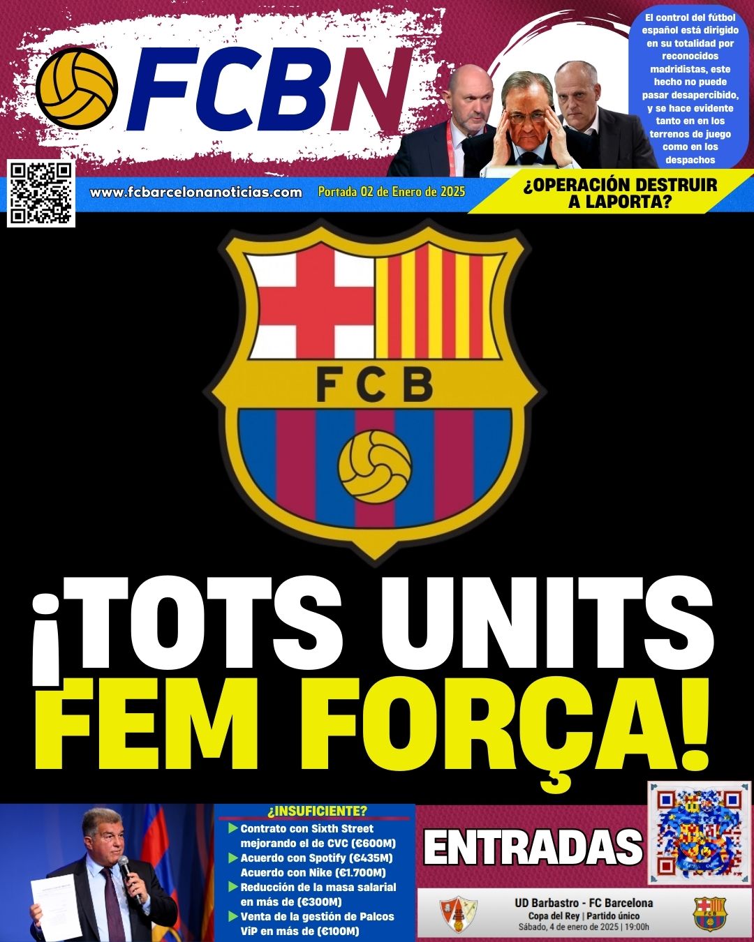 PORTADA FCBN 02 enero 2025 FÚTBOL CLUB BARCELONA NOTICIAS