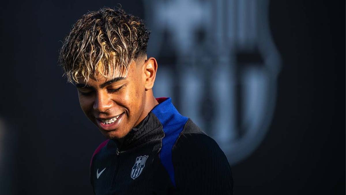 Lamine Yamal, in a training session with Barça