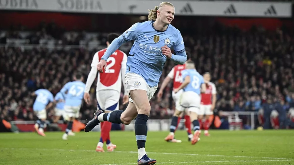 Erling Haaland, festejando un gol contra el Arsenal Erling Haaland, festejando un gol contra el Arsenal