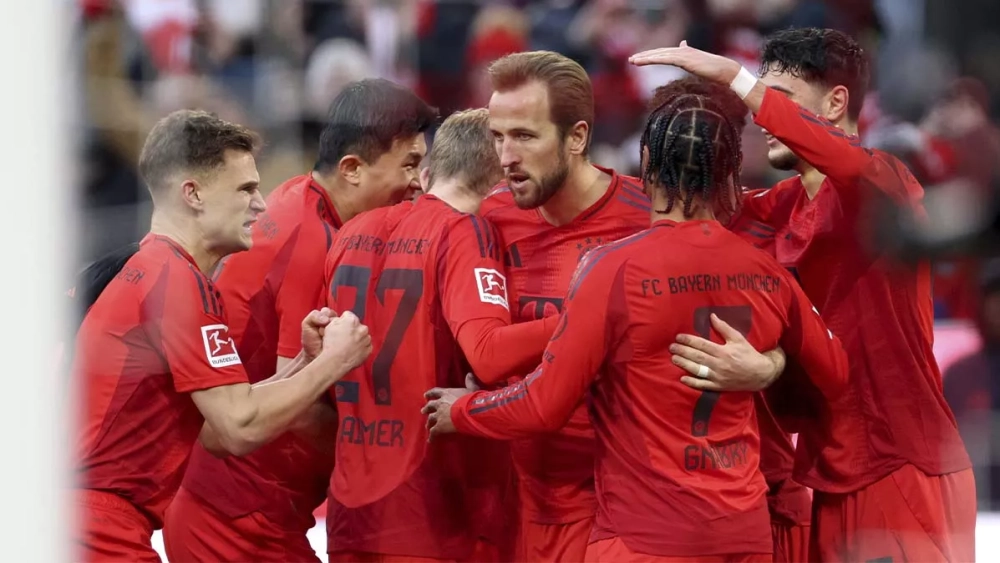 Harry Kane, celebrating a goal with Bayern Munich