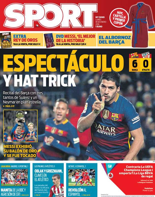 Cover of the newspaper sport, Monday 18 January 2016