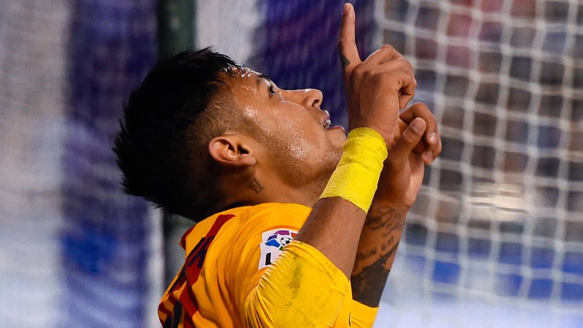 Neymar Jr, celebrating a goal against the Sportive