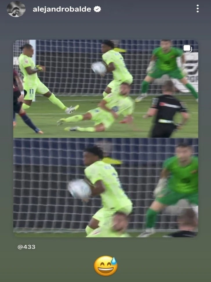 La reacción de Alejandro Balde a la mano penalti ante Levante
