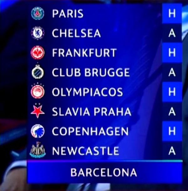 FC Barcelona - rivales fase grupos Champions 25-26 FC Barcelona - rivales fase grupos Champions 25-26