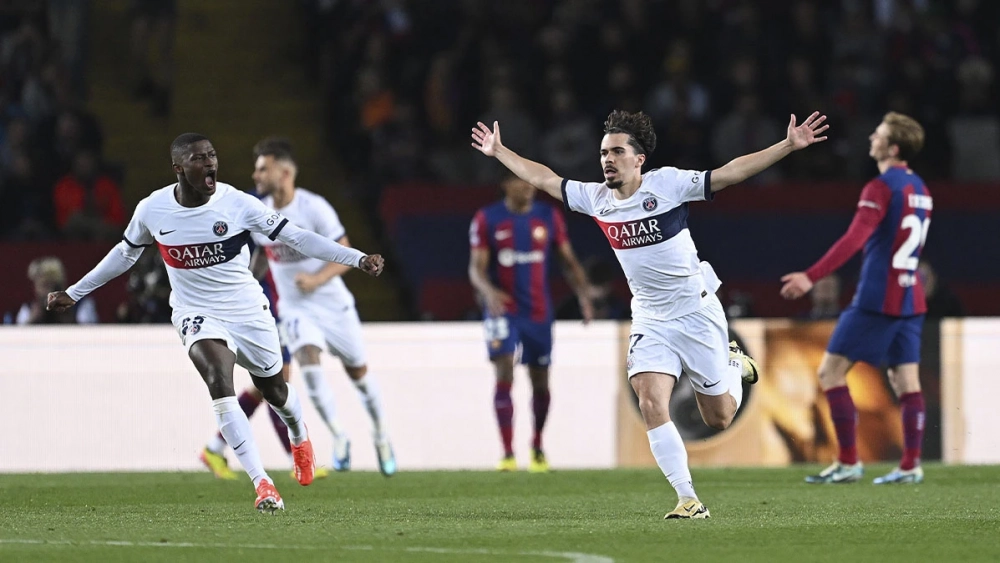 Vitinha celebrating a goal in the Barça-PSG (1-4) of 24/25 Vitinha celebrating a goal in the Barça-PSG (1-4) of 24/25
